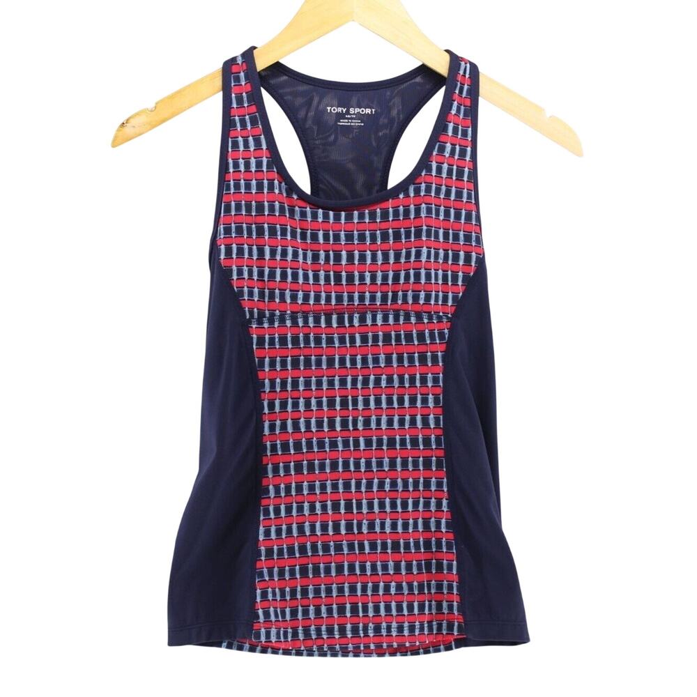 Tory Burch Sports Sz XS Tank Built In Bra Tennis Sporty Top Blue/Red